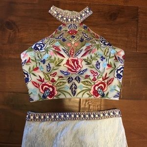 Light Blue Floral Prom Dress